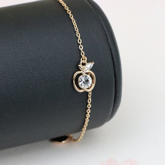 "Sparkling Apple Charm Rose Gold Bracelet with Adjustable Fit, XPBL0851 - Picture 2 of 12